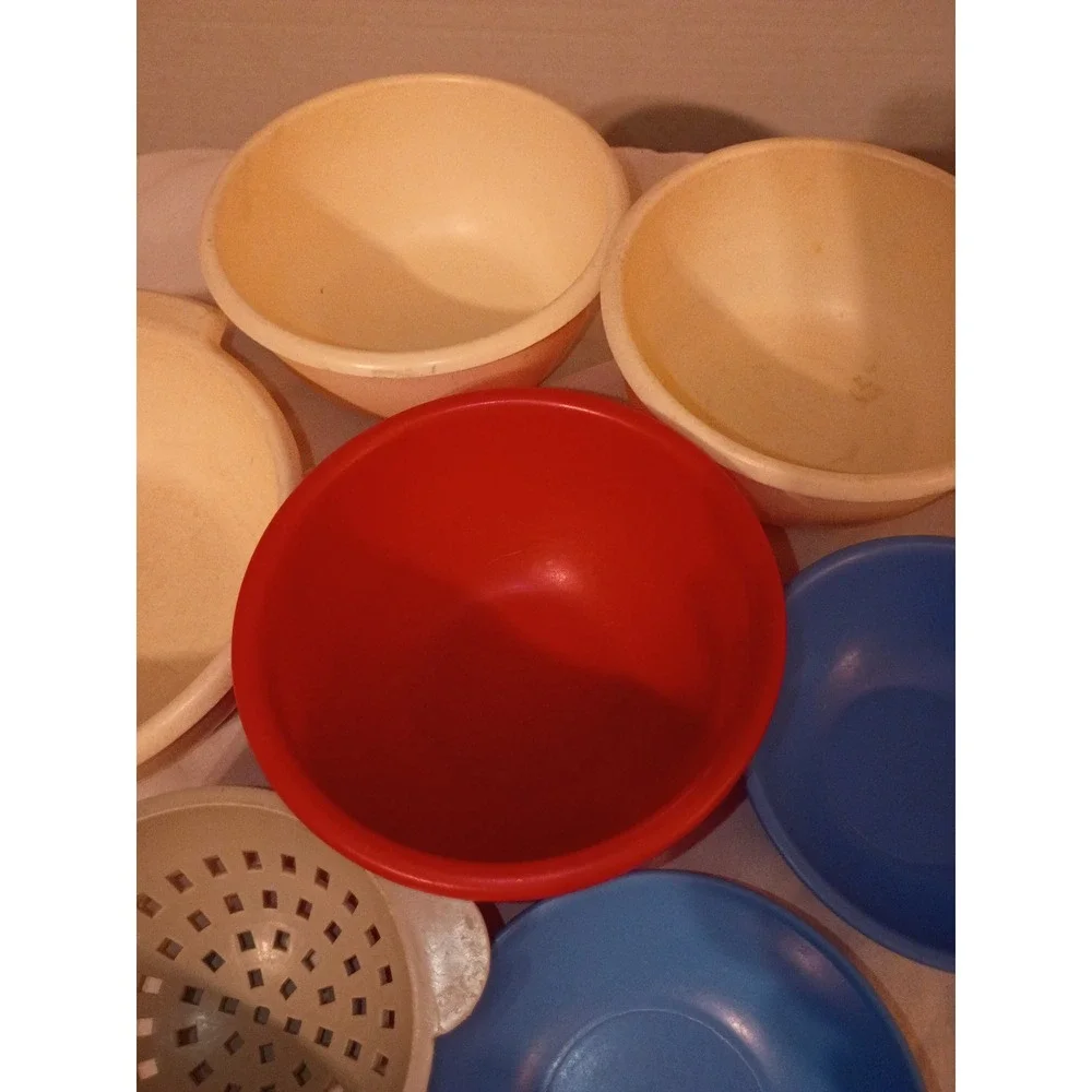 Vintage Tupperware Mini Serve-It Toy Kitchen Set Baking Bowls Rolling Pin Spoons